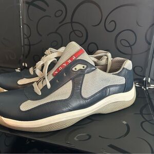 Prada Blue and Gray Sneakers with Retro-Inspired Design